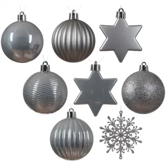 Set 40 globuri Craciun Decoris, plastic, dimensiuni variate, gri