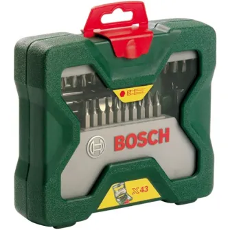 Set 43 accesorii Bosch X-line, biti, adaptor, chei tubulare, suport universal, zencuitor, burghie