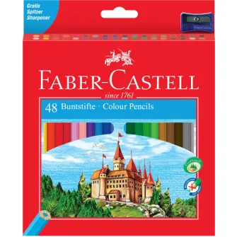Set 48 Creioane colorate Faber-Castell Eco L, cu ascutitoare