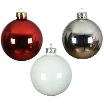 Set 49 globuri Craciun Decoris, sticla, 6 cm, alb/rosu