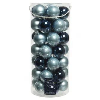 Set 49 globuri Craciun Decoris, sticla, 6 cm, albastru
