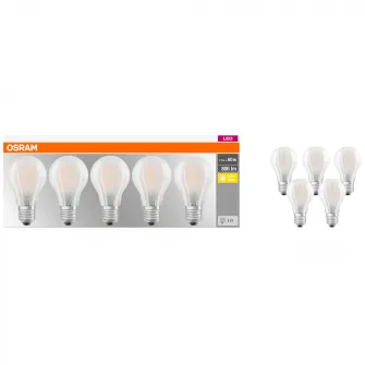 Set 5 becuri LED Osram A60, E27, 7W (60W), 806 lm, mat, lumina calda
