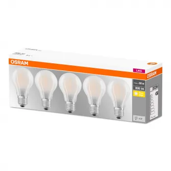 Set 5 becuri LED Osram A60, E27, 7W (60W), 806 lm, mat, lumina calda