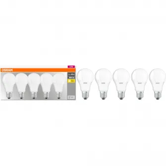 Set 5 becuri LED Osram Base Classic A60, E27, 8.5W (60W), 806 lm, lumina calda (2700K)