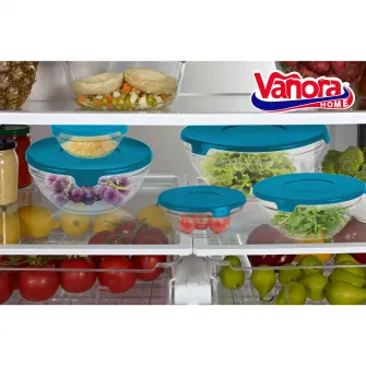 Set 5 boluri Vanora, cu capac, sticla, Albastru