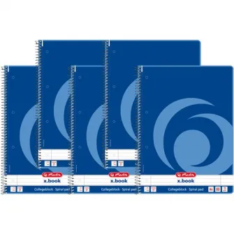 Set 5 Caiet Herlitz, A4, cu spira simpla, 80 file, 70g/mp, perforatii si microperforatii, dictando - X.Book (College)