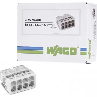 Set 50 cleme (conectori) Wago 2.5 mmp 2273-208, compact, borna cu arc, cablu masiv, 8 fire, 24A