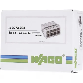 Set 50 cleme (conectori) Wago 2.5 mmp 2273-208, compact, borna cu arc, cablu masiv, 8 fire, 24A