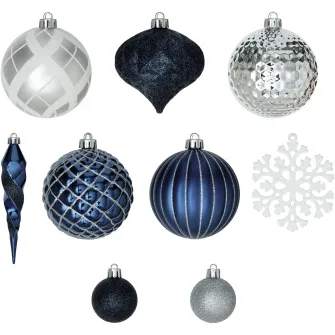 Set 50 globuri Craciun Decoris 029591, plastic, 8 cm, albastre