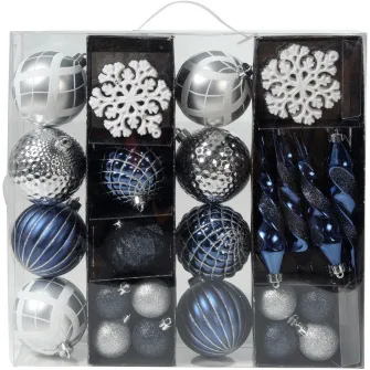 Set 50 globuri Craciun Decoris 029591, plastic, 8 cm, albastre