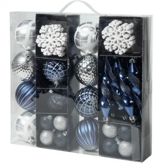 Set 50 globuri Craciun Decoris 029591, plastic, 8 cm, albastre