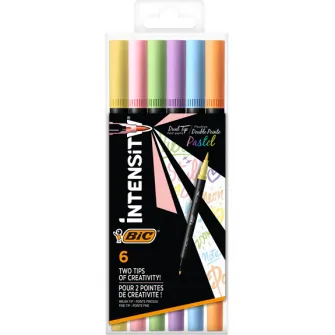 Set 6 bucati markere de colorat cu dublu varf BIC Intensity, Pastel