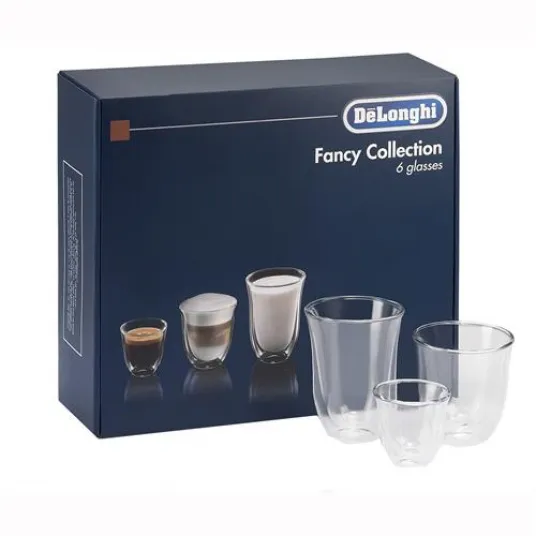 Set 6 pahare mix Fancy Collection, 2x60ml, 2x190ml, 2x220ml, Sticla termorezistenta, Transparente, Perete dublu