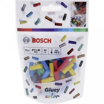 Set 70 baghete pentru lipit Bosch GLUEY Sticks Colour Mix, 7 mm diametru, 20 mm lungime