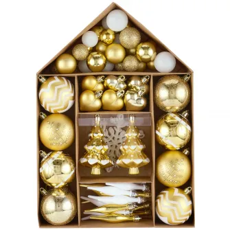 Set 70 de ornamente brad Kring, diverse forme si dimensiuni, Auriu