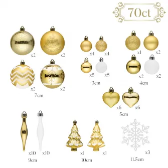 Set 70 de ornamente brad Kring, diverse forme si dimensiuni, Auriu