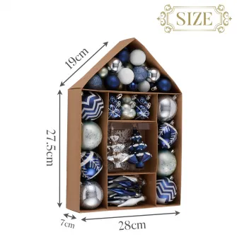 Set 70 de ornamente brad Kring, diverse forme si dimensiuni, Albastru/Alb