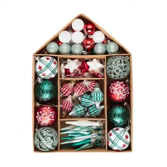 Set 70 de ornamente brad Kring, diverse forme si dimensiuni, Verde menta/Alb