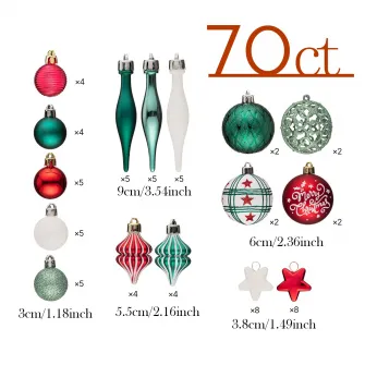 Set 70 de ornamente brad Kring, diverse forme si dimensiuni, Verde menta/Alb
