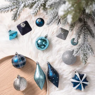 Set 74 de ornamente brad Kring, diverse forme si dimensiuni, Albastru/Argintiu