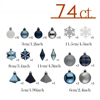 Set 74 de ornamente brad Kring, diverse forme si dimensiuni, Albastru/Argintiu