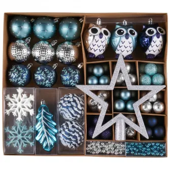 Set 90 de ornamente brad Kring, diverse forme si dimensiuni, Albastru