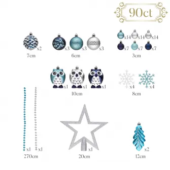 Set 90 de ornamente brad Kring, diverse forme si dimensiuni, Albastru