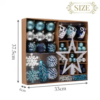 Set 90 de ornamente brad Kring, diverse forme si dimensiuni, Albastru