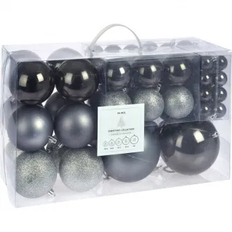 Set 94 globuri home&styling, plastic, dimensiuni asortate, grafit/argintiu
