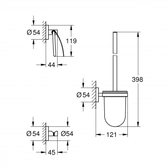 Set accesorii baie Grohe Essentials City 3 in 1, perie WC cu suport, suport hartie igienica, cuier prosop, fixare ascunsa, crom