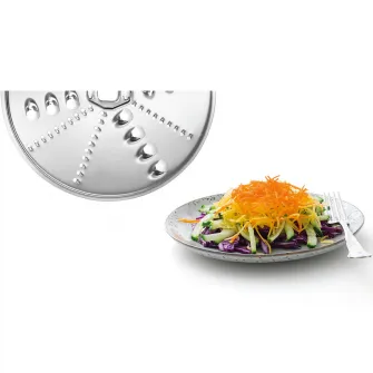 Set accesorii compatibil cu robotii de bucatarie MUM5 Bosch: cinci discuri pentru maruntirea, razuirea si felierea rapida a diferitelor ingrediente