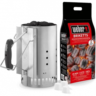 Set aprindere carbuni 3 in 1 Weber, cupa, brichete 2 Kg si 3 cuburi pentru aprindere