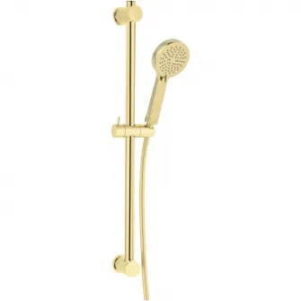 Set bara dus Ferro EasyClean, 3 functii, cu suport culisant, bara fixa dus 70 cm, furtun dus 150 cm, Auriu