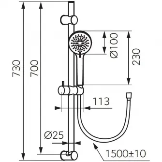 Set bara dus Ferro EasyClean, 3 functii, cu suport culisant, bara fixa dus 70 cm, furtun dus 150 cm, Auriu