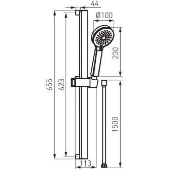 Set bara dus Ferro Vigo, cu suport culisant 655 mm, para dus cu 3 functii, furtun dus 150 cm, Crom