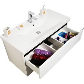 Set baza mobilier baie si lavoar (chiuveta) Badenmob Seria 097,suspendat, cu sertare, 100 cm, Alb