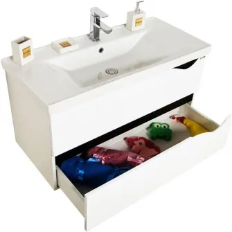 Set baza mobilier baie si lavoar (chiuveta) Badenmob Seria 097,suspendat, cu sertare, 100 cm, Alb