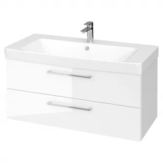 Set baza mobilier Cersanit Lara 100 + Lavoar Cersanit Mille 100, PAL lacuit, 2 sertare, inchidere lenta, 99.4x44.7x46 cm, Alb