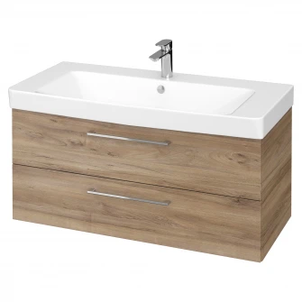 Set baza mobilier Cersanit Lara 100 + Lavoar Cersanit Mille 100, PAL lacuit, 2 sertare, inchidere lenta, 99.4x44.7x46 cm, Nuc