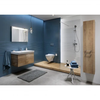 Set baza mobilier Cersanit Lara 100 + Lavoar Cersanit Mille 100, PAL lacuit, 2 sertare, inchidere lenta, 99.4x44.7x46 cm, Nuc