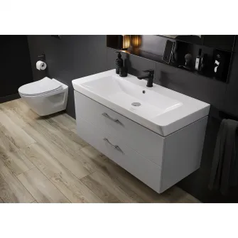 Set baza mobilier Cersanit Lara 80 + Lavoar Cersanit Mille 80, PAL lacuit, 2 sertare, inchidere lenta, 79.4x44.7x45.2 cm, Alb