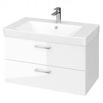 Set baza mobilier Cersanit Lara 80 + Lavoar Cersanit Mille 80, PAL lacuit, 2 sertare, inchidere lenta, 79.4x44.7x45.2 cm, Alb