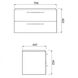 Set baza mobilier Cersanit Lara 80 + Lavoar Cersanit Mille 80, PAL lacuit, 2 sertare, inchidere lenta, 79.4x44.7x45.2 cm, Alb