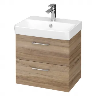 Set baza mobilier Cersanit Lara Slim 50 + Lavoar Cersanit Mille Slim 50, PAL lacuit, 2 sertare, inchidere lenta, 49.4x34.7x46 cm, Nuc