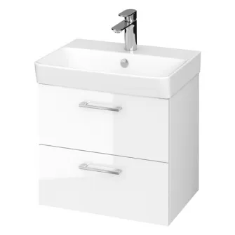 Set baza mobilier Cersanit Lara Slim 50 + Lavoar Cersanit Mille Slim 50, PAL lacuit, 2 sertare, inchidere lenta, 49.4x34.7x46 cm, Alb