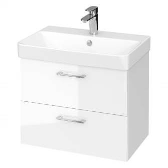Set baza mobilier Cersanit Lara Slim 60 + Lavoar Cersanit Mille Slim 60, PAL lacuit, 2 sertare, inchidere lenta, 59.4x37.5x46 cm, Alb