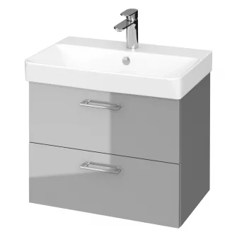 Set baza mobilier Cersanit Lara Slim 60 + Lavoar Cersanit Mille Slim 60, PAL lacuit, 2 sertare, inchidere lenta, 59.4x37.5x46 cm, Gri