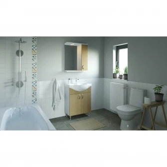 Set baza mobilier + lavoar ceramic Badenmob Seria 001, 50x81x42 cm, Fag
