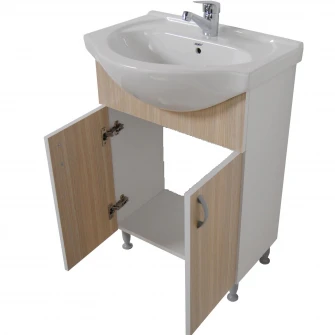 Set baza mobilier + lavoar ceramic Badenmob Seria 001, 50x81x42 cm, Fag