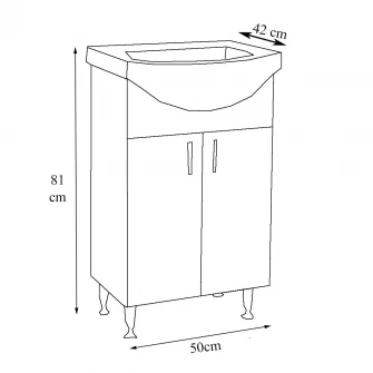 Set baza mobilier + lavoar ceramic Badenmob Seria 001, 50x81x42 cm, Fag